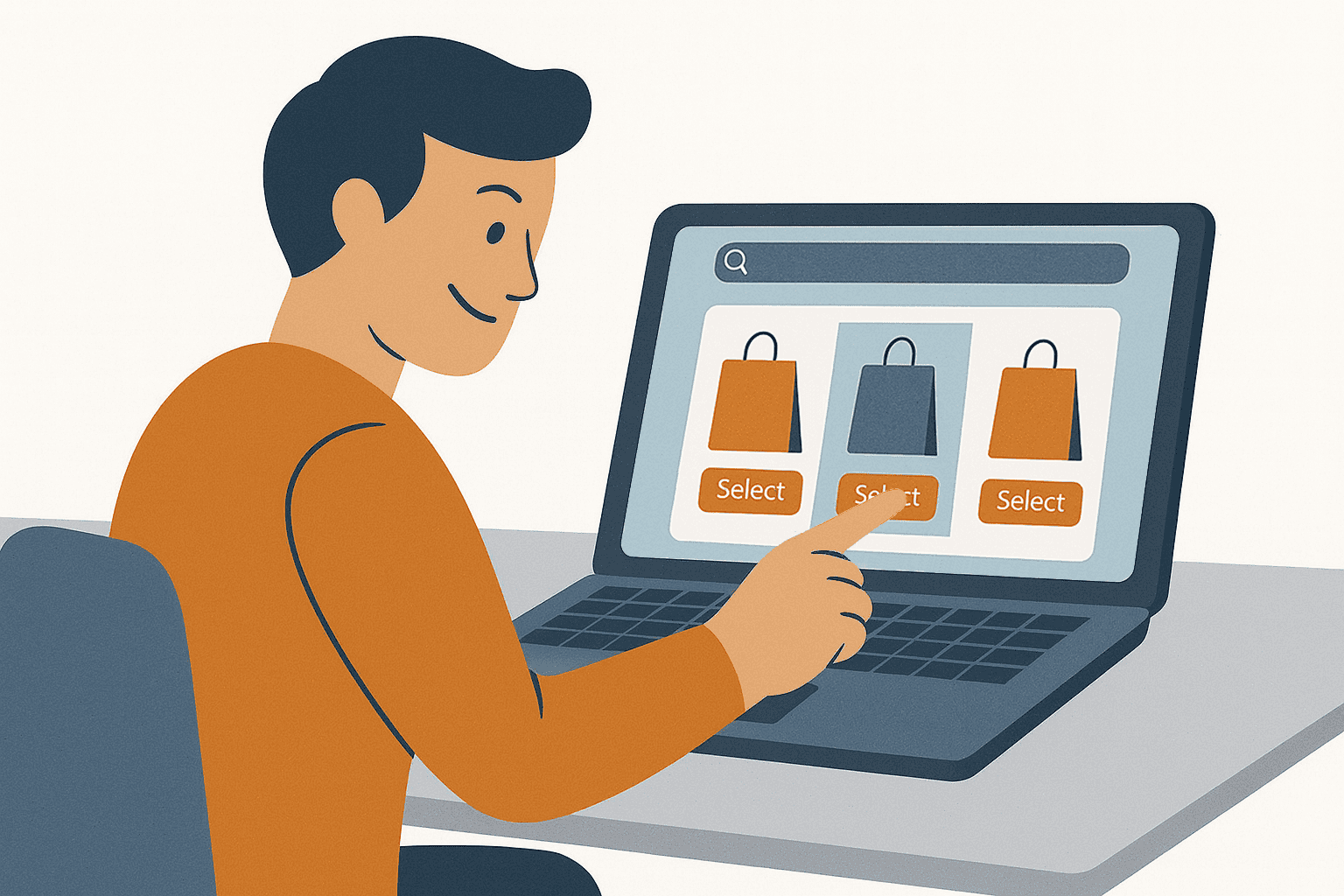 Persona che sceglie borse personalizzate su un sito di e-commerce.