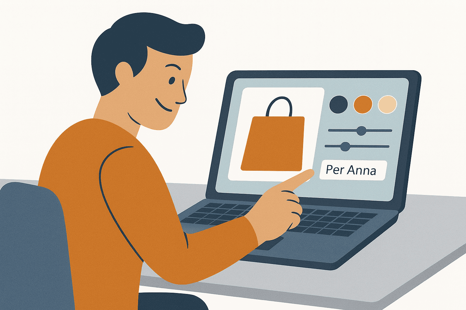 Persona che lavora su un laptop con design di prodotto 3D e personalizzazione.