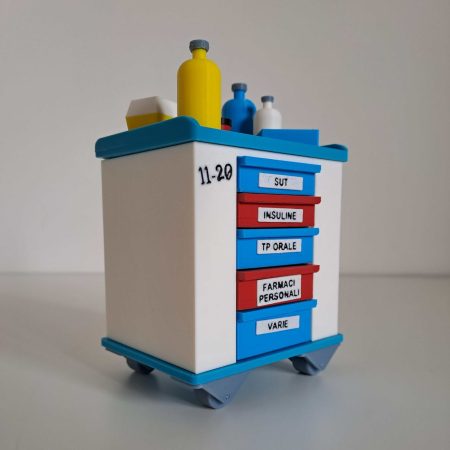 Carrello farmaceutico con medicinali e farmaci personalizzati.