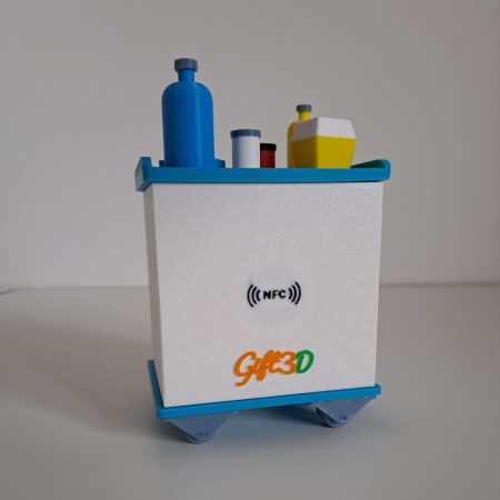 Carrello con bottiglie e contenitori colorati per giochi 3D Gift3D.